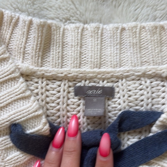 Aerie Cream Knit Lace-Up Sweater | Size M | Cozy Coastal Vibes - Picture 3 of 5